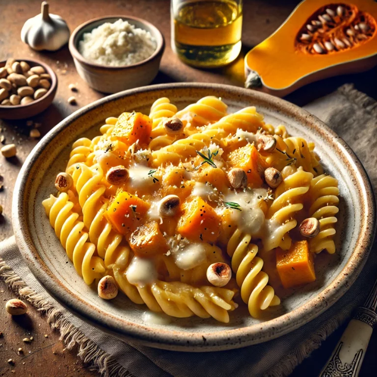 Fusilli, crème de courge, gorgonzola & noisettes