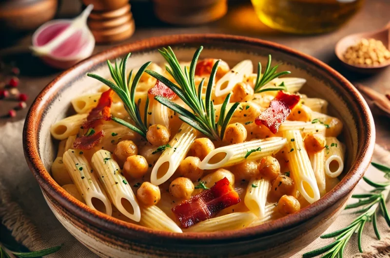 Penne rigate, crème de pois chiches, pancetta & romarin