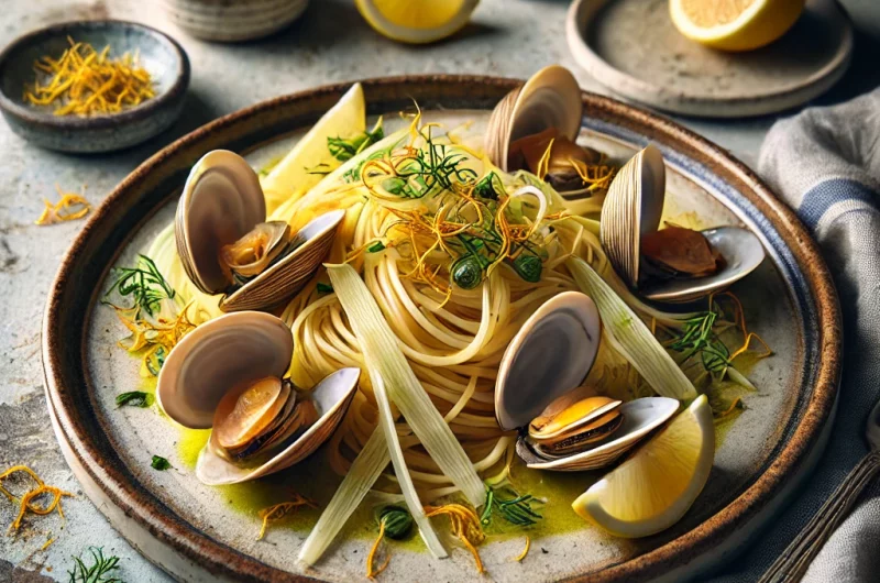 Spaghetti aux palourdes, fenouil, safran & citron