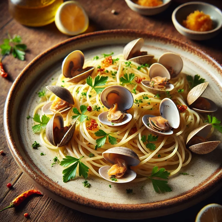 Spaghetti, palourdes, piment d’Espelette & citron confit