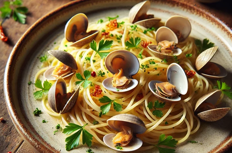 Spaghetti, palourdes, piment d’Espelette & citron confit